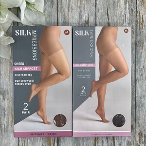 Silk Impressions Shimmer Sheer Pantyhose Stockings 40 denier Sheer 2, 2-Packs M